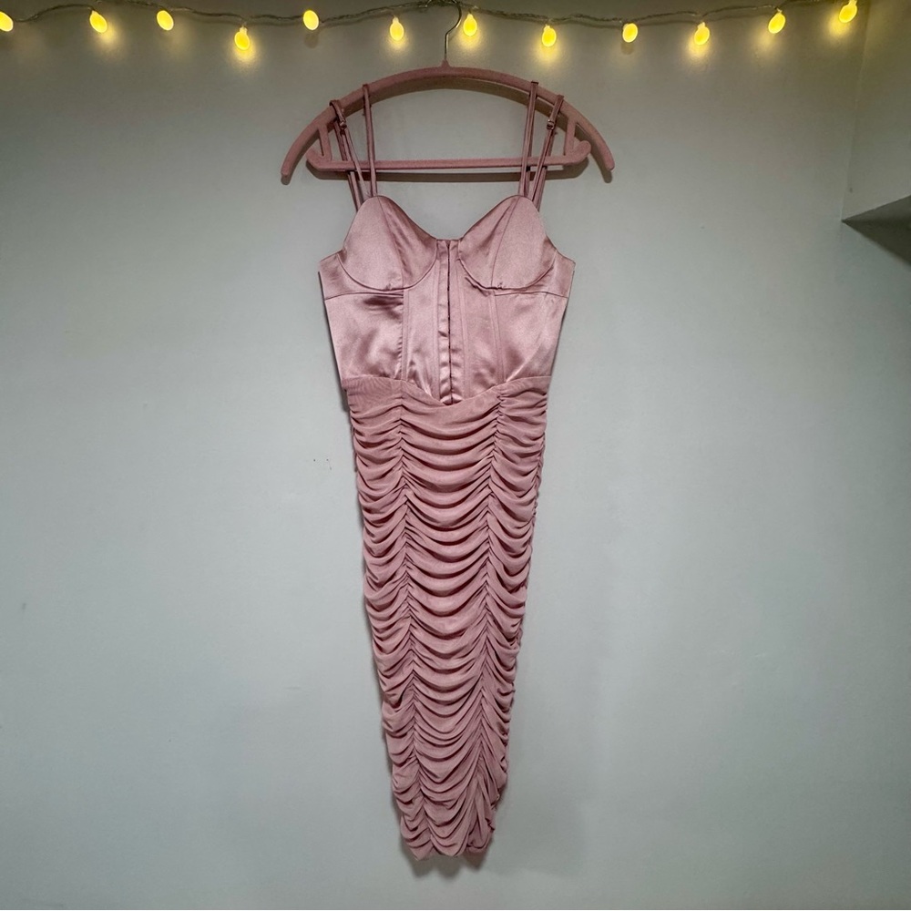 NWT Zara Pink Ruched Bodycon Corset Midi Dress - Medium
